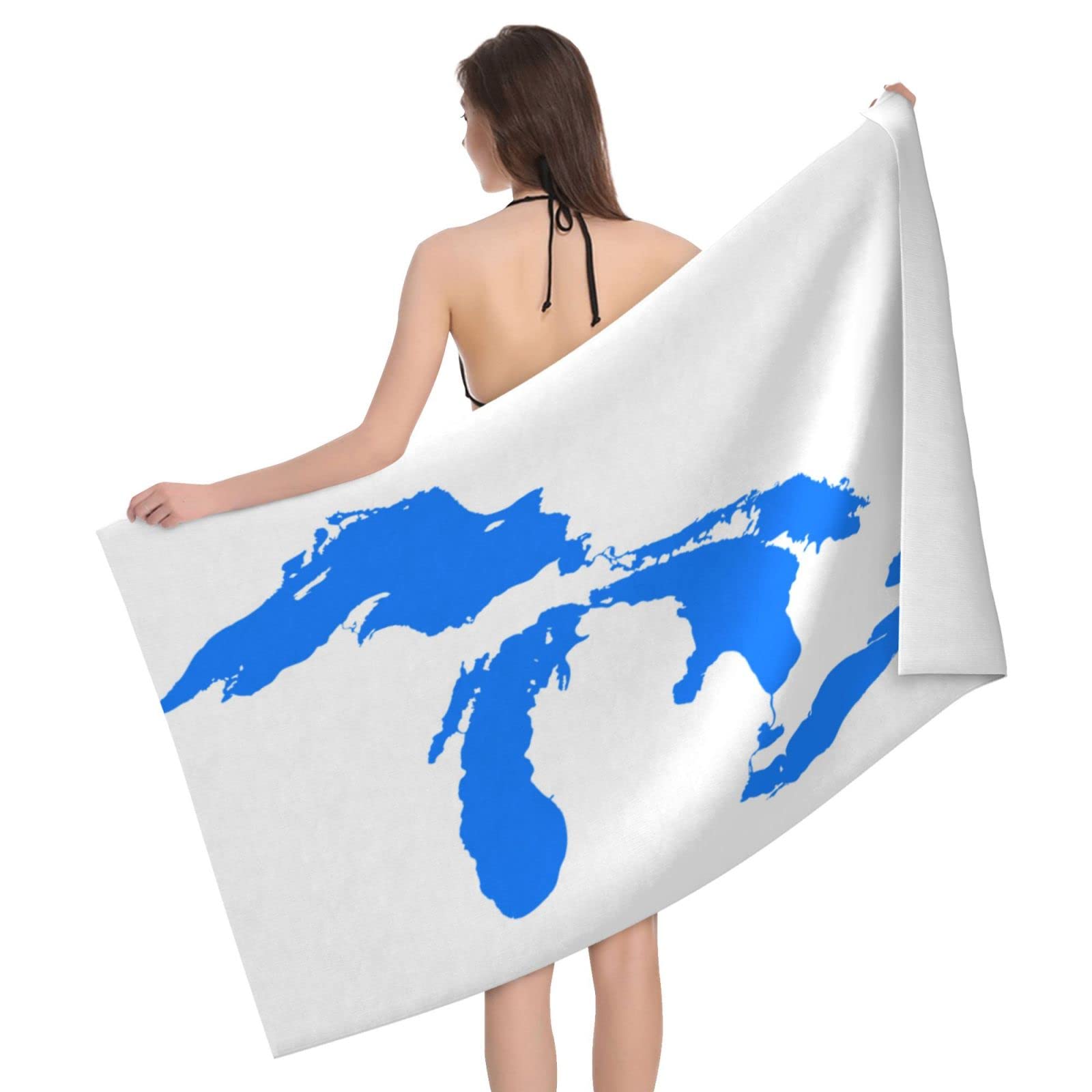 Lawenp Michigan The Great Lakes State Beach Towel, Lightweight Sand Free Quick Dry Microfiber Absorbent Bath Towel for Kids, Adults, Swimming, Bath, Yoga, Pool, Travel, Camping 32"X52"