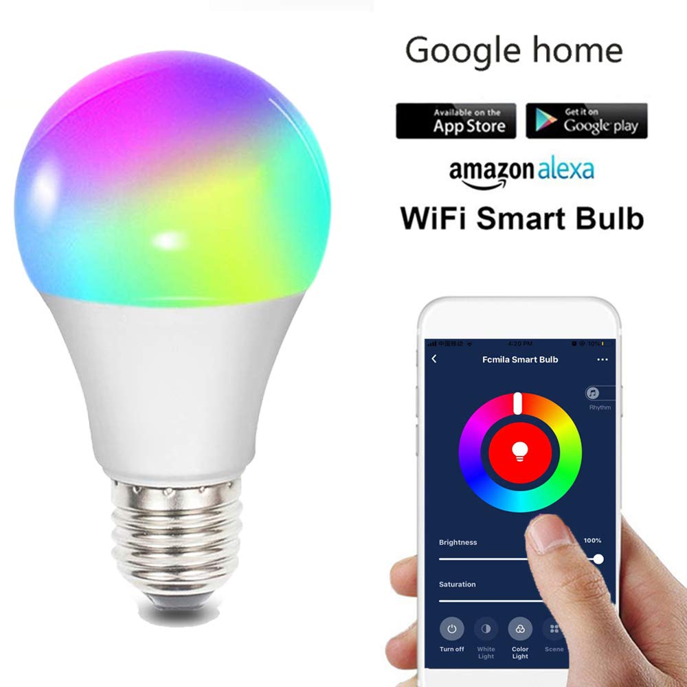 Fcmila Wifi Smart Lamp Bulb, 10w Smart Dimmable Colorful Light Bulb Intellegent App Control Remoto Trabaja Con Alexa/Google Assistant/Siri/Ifttt (e27 / B22 / E26 / E14 / Gu10)