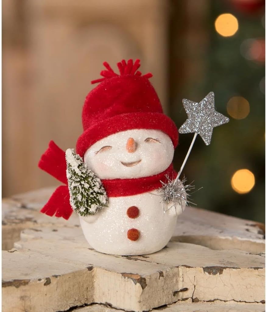 Bethany Lowe Designs 4.5" Raggedy Pants Smiling Snowman with Star Wand Christmas Winter Figure