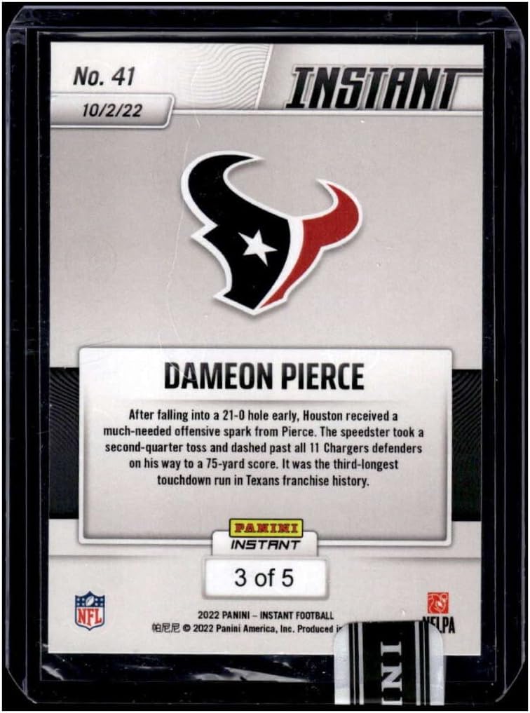 DAMEON PIERCE RC SP 2022 Panini Instant VersiColor 3/5 ROOKIE #41 Texans MT-MT+ NFL Football