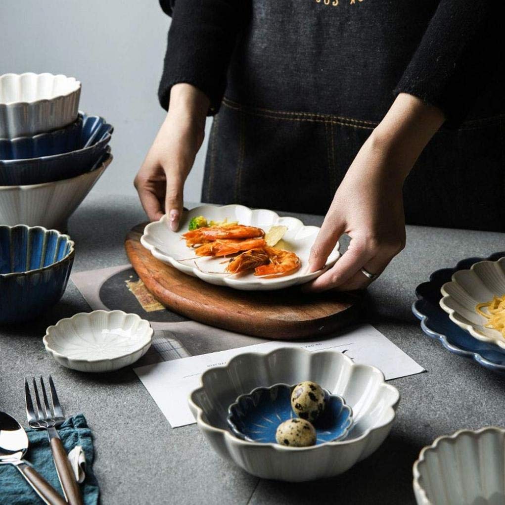 Ensemble Vaisselle Céramique 12 Pièces – Assiettes Et Bols – Bleu Dégradé – Lavable Micro-ondes