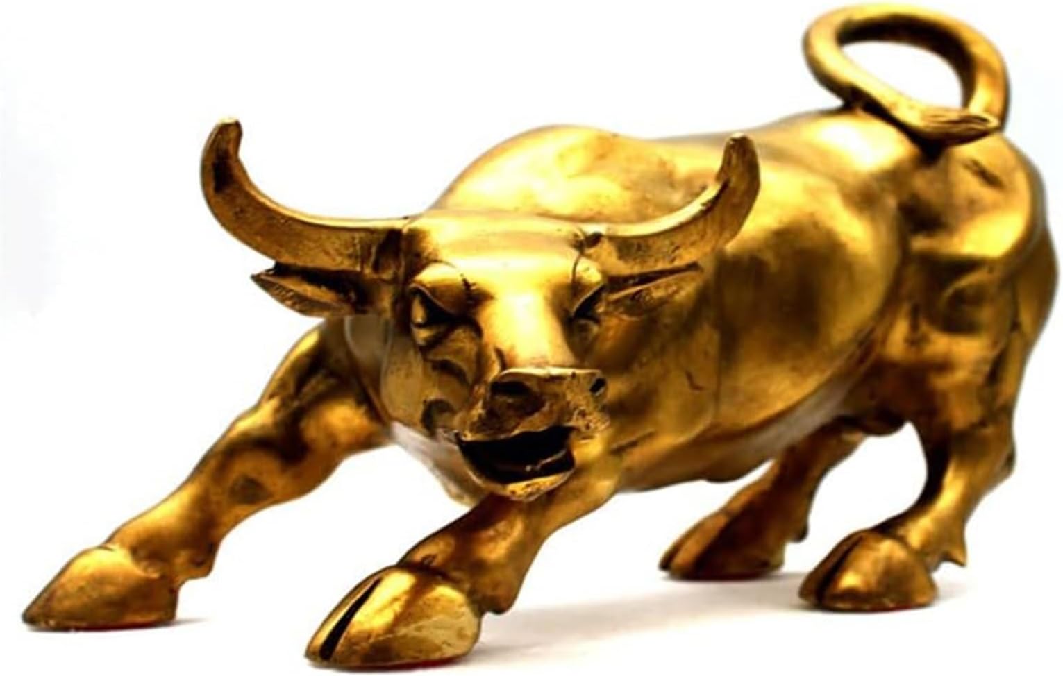 THE WHITE SHOP Brass Bull Statue -Art Decor Bull, Cow Figure Statues Ox Sculptures for Home Living Room Office Decoration, Symbol of Career and Wealth (Gold trumpet）