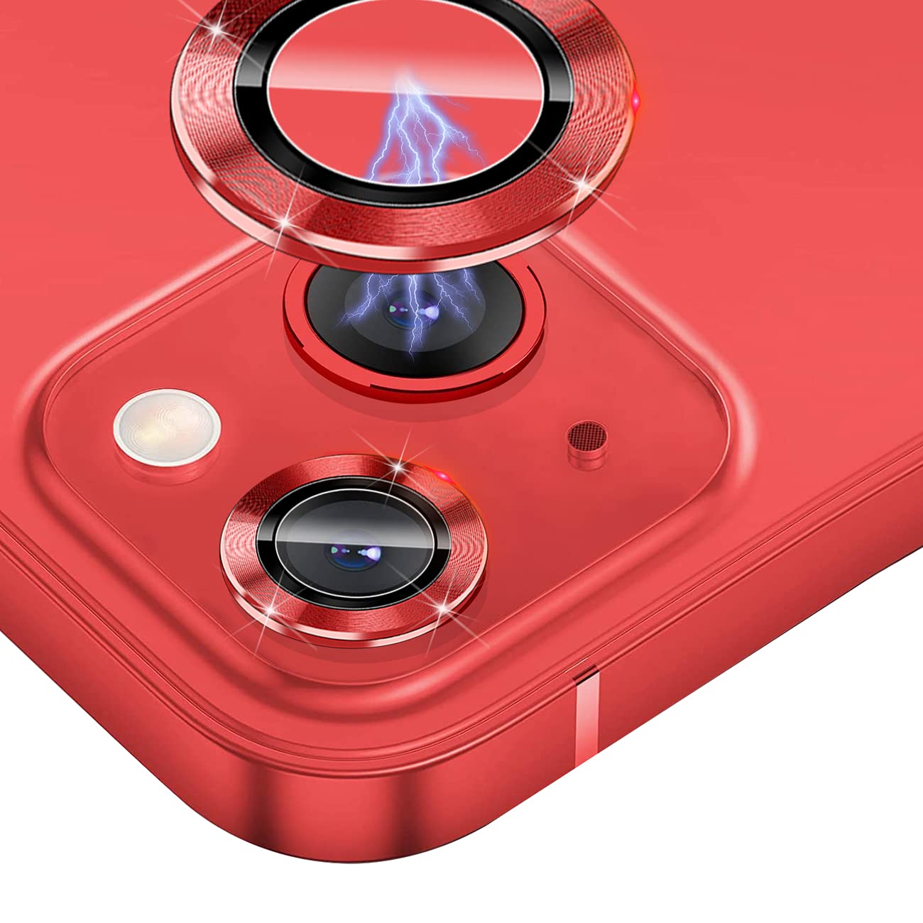 JOLOJO Camera Lens Protector Compatible with iPhone 13/13mini Tempered Glass,Ultra Clear[Case Friendly][Anti-Scratch] Shatter/Water/Fog-Proof Metal Ring Cover(Set of 2)-Red