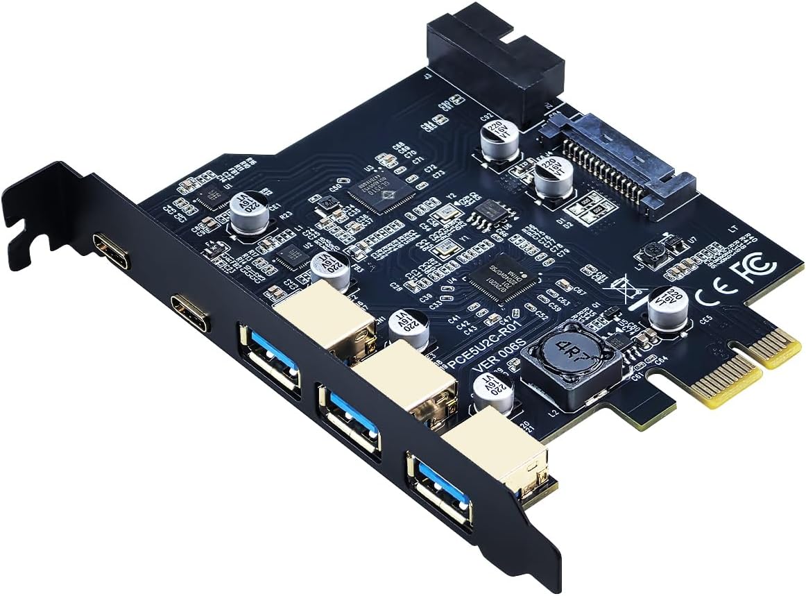 PCIe to USB 3.2 Gen 1 Card, PCI Express Internal USB Hub Converter with 19 Pin Connector Type A Type C 5 Port Expansion Adapter Card for D720201 Controller