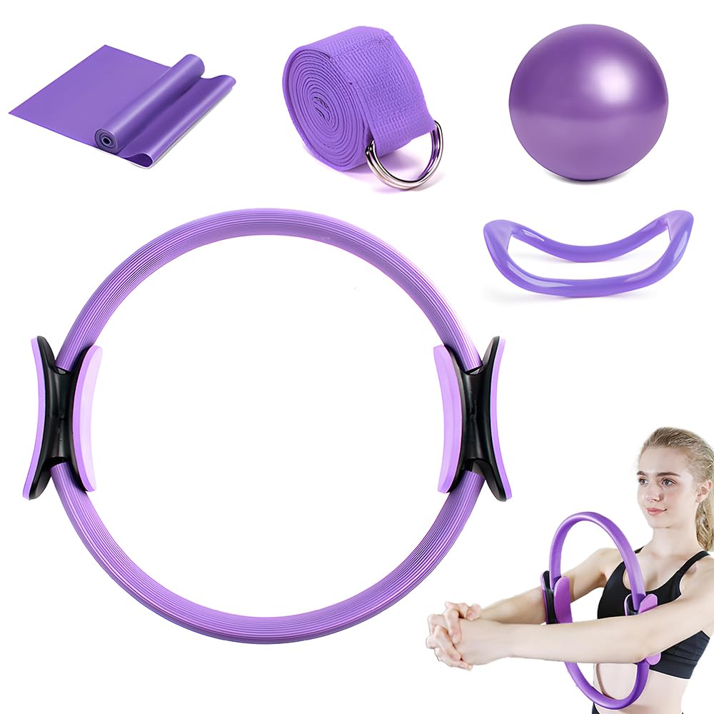 5 Piezas Juego de Anillo de Pilates, Kit Esencial de Pilates, Pilates Ring for Women, Pilates Ring and Ball Set, Círculo Mágico de Fitness, Pilates Ring Yoga Ball Set para Piernas Brazos Muslos