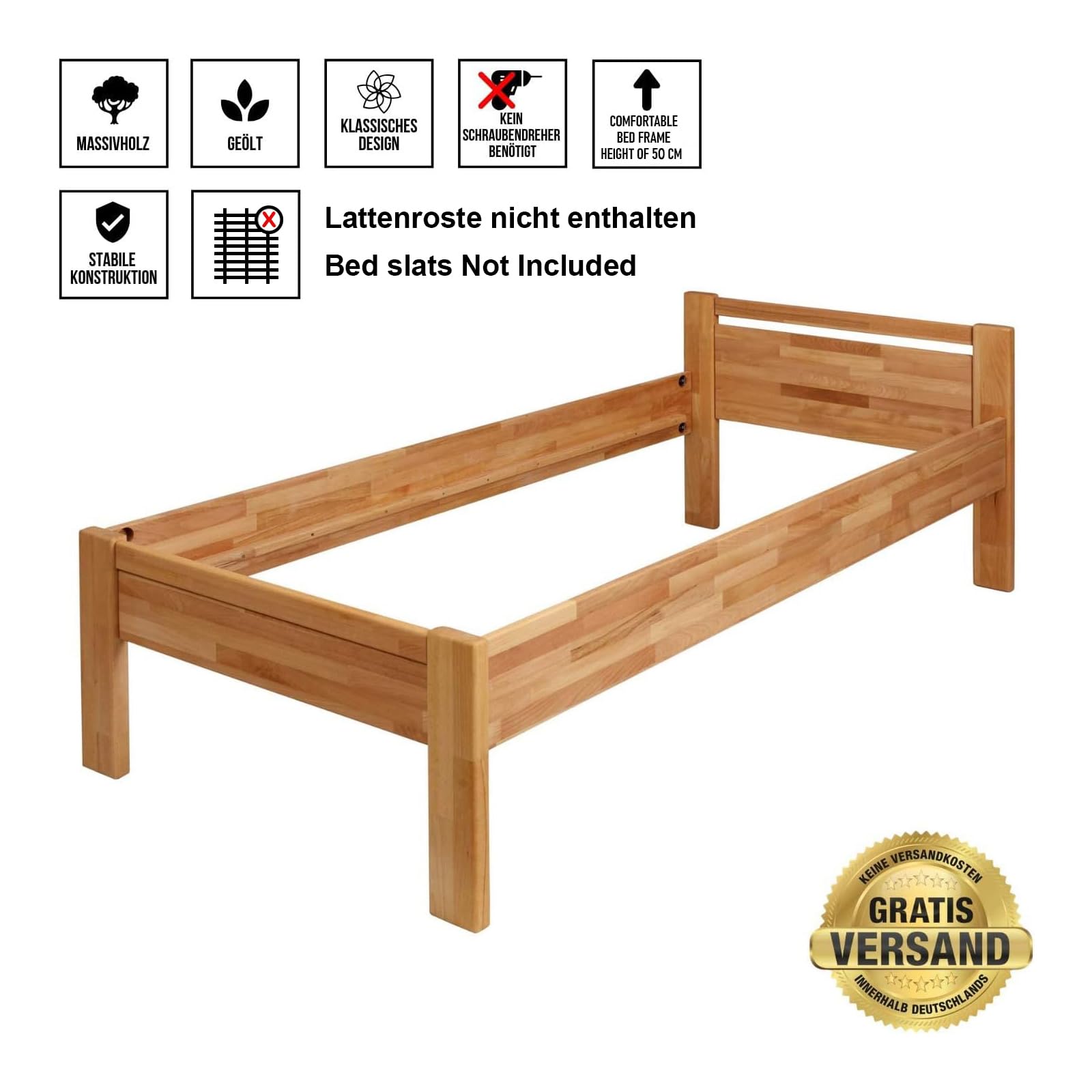 Krok Wood Seniorenbett SiSi aus Massivholz (Buche, 100 x 200 cm)