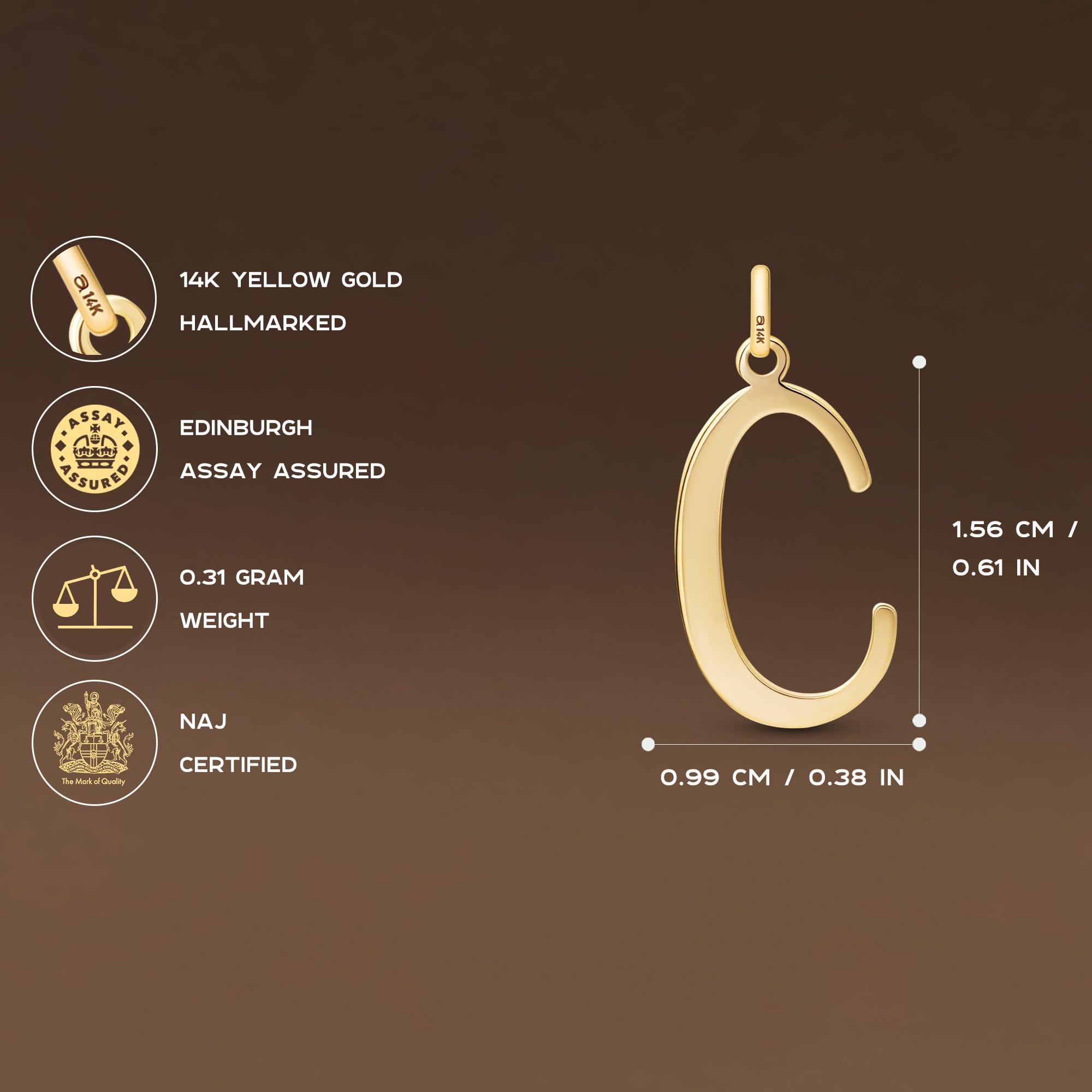 Amberta Pendentif Initiale en Or Jaune 14ct pour Femme | Pendentif Lettre en Or Massif | Pendentifs Seuls sans Chaîne