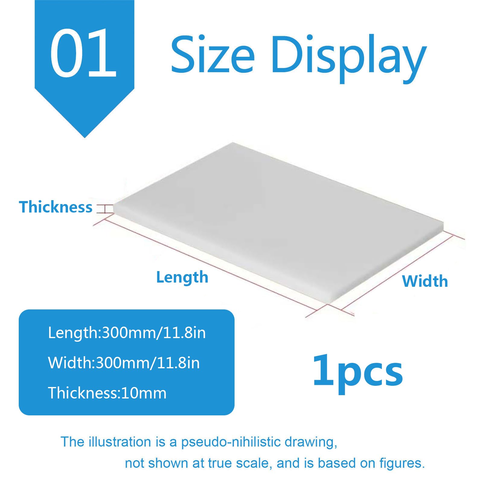 Foglio di plastica ABS, bianco adatto per la modellazione di macchinari industriali edili (300 mm x 300 mm, spessore: 10 mm)