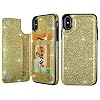 UEEBAI Case for iPhone Xs Max, Premium Glitter PU Leather Case Back Wallet Cover [Two Magnetic Clasp] [Card Slots] Stand Function Durable Shockproof Soft TPU Case for iPhone Xs Max - Gold