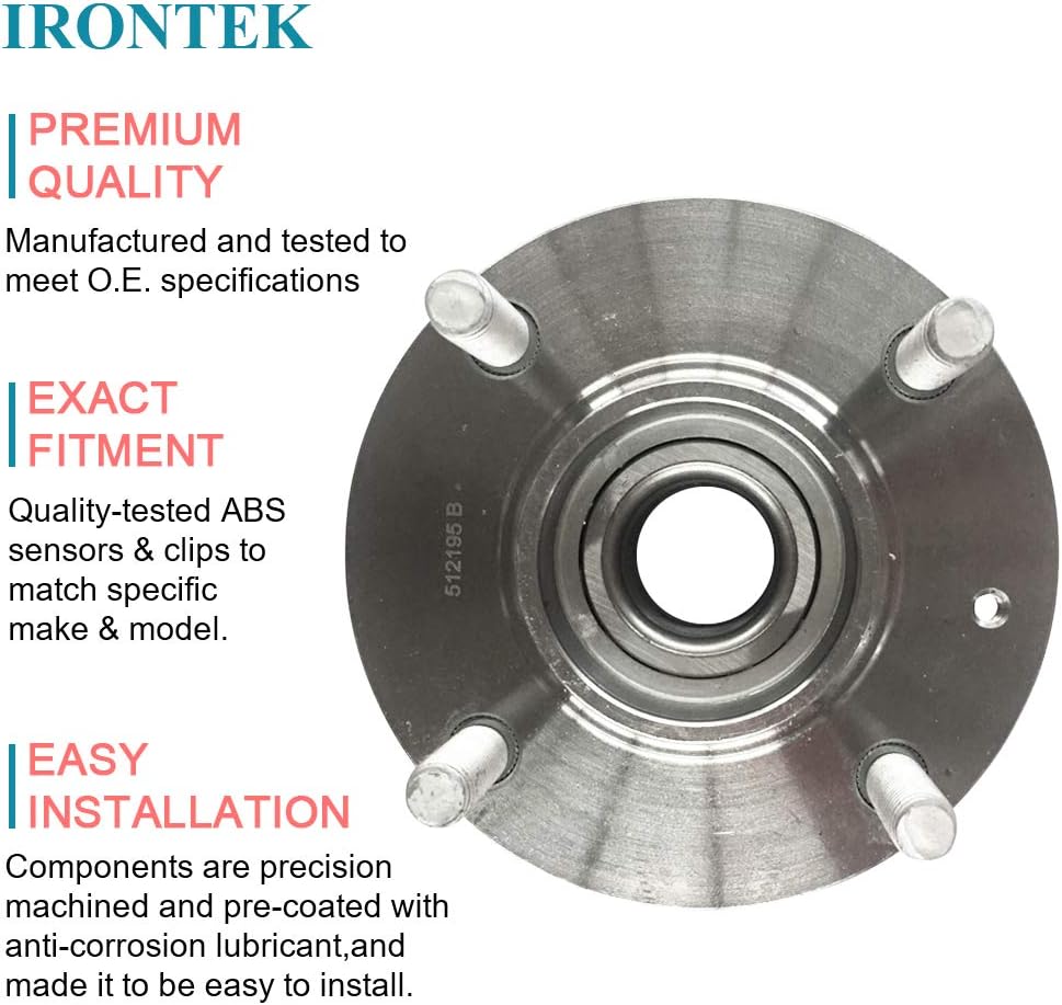 IRONTEK 512195 Rear Wheel Hub and Bearing Assembly Compatible for Hyundai 2001-2006 Elantra, for Kia 2005-2009 Spectra/2005-2009 Spectra5; 4 Lug W/ABS Wheel Bearing Assembly - Image 3