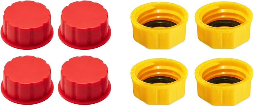 Gas Can Cap Replacement, Coarse Thread Gas Cap for Gasoline, Portable Gas Tank Lid for 5 Gallon Plastic and Metal Gas Cans, Includes Spout Replacement Old Style 4 Red and 4 Yellow