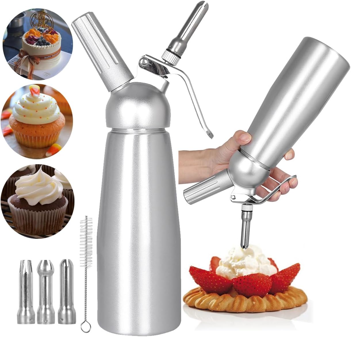 Thiru Siphon Chantilly Avec 3 Douilles En Acier Inoxydable & Sac En Filet | Siphon Cuisine 500ml