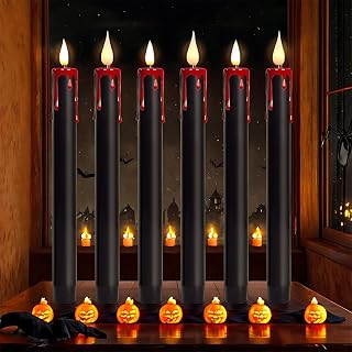 HOVCEH Bougie LED Flamme Vacillante, 6 Pièces Fausse Bougies Halloween Decorative, 27cm Bougie LED Telecommande pour Halloween et Décoration de Fête