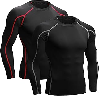 2er Pack Herren Kompressionsshirt Funktionsshirt Langarm Sportshirt Fitnessshirt Männer Atmungsaktiv Laufshirt für Running Jogging Gym