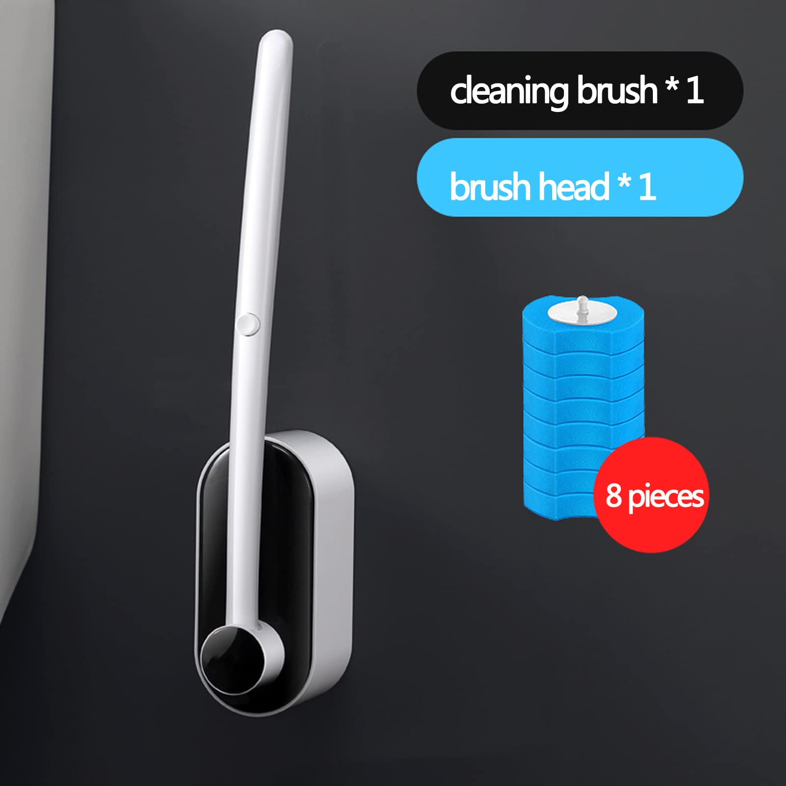 Einweg-Toilettenstab-Set – 8 Ersatzköpfe schwarz – müheloses WC-Reinigungssystem mit Halter – Sanitär-Toilettenbürste