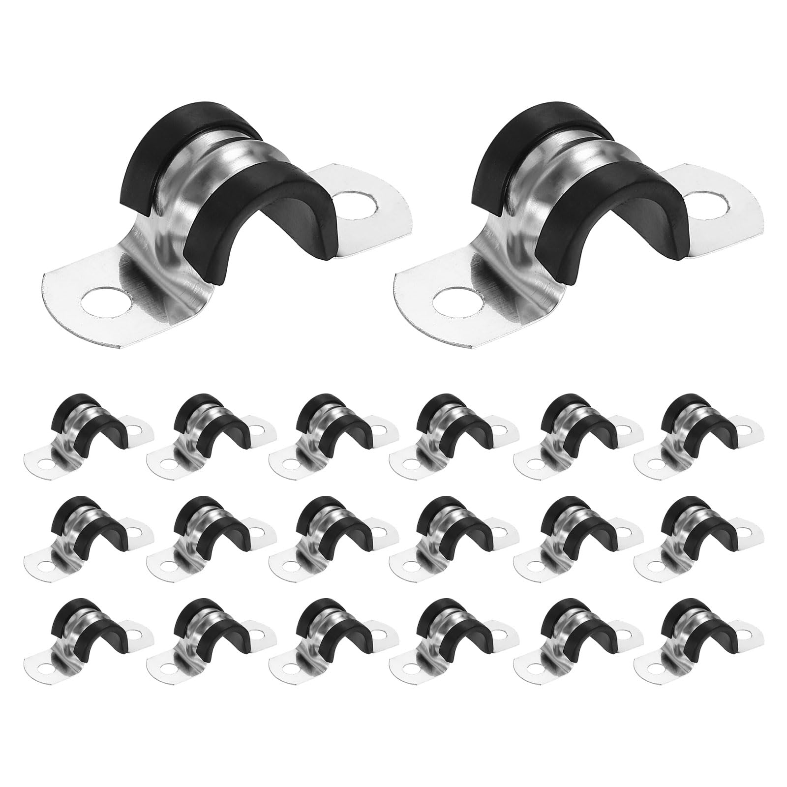 sourcing map 20Pcs M14 U-Tube Strap Clamp, 14.5mm 304 Stainless Steel Lined Clip Plastic Cushioned Insulated Clamp for Automotive Industrial Marine Household