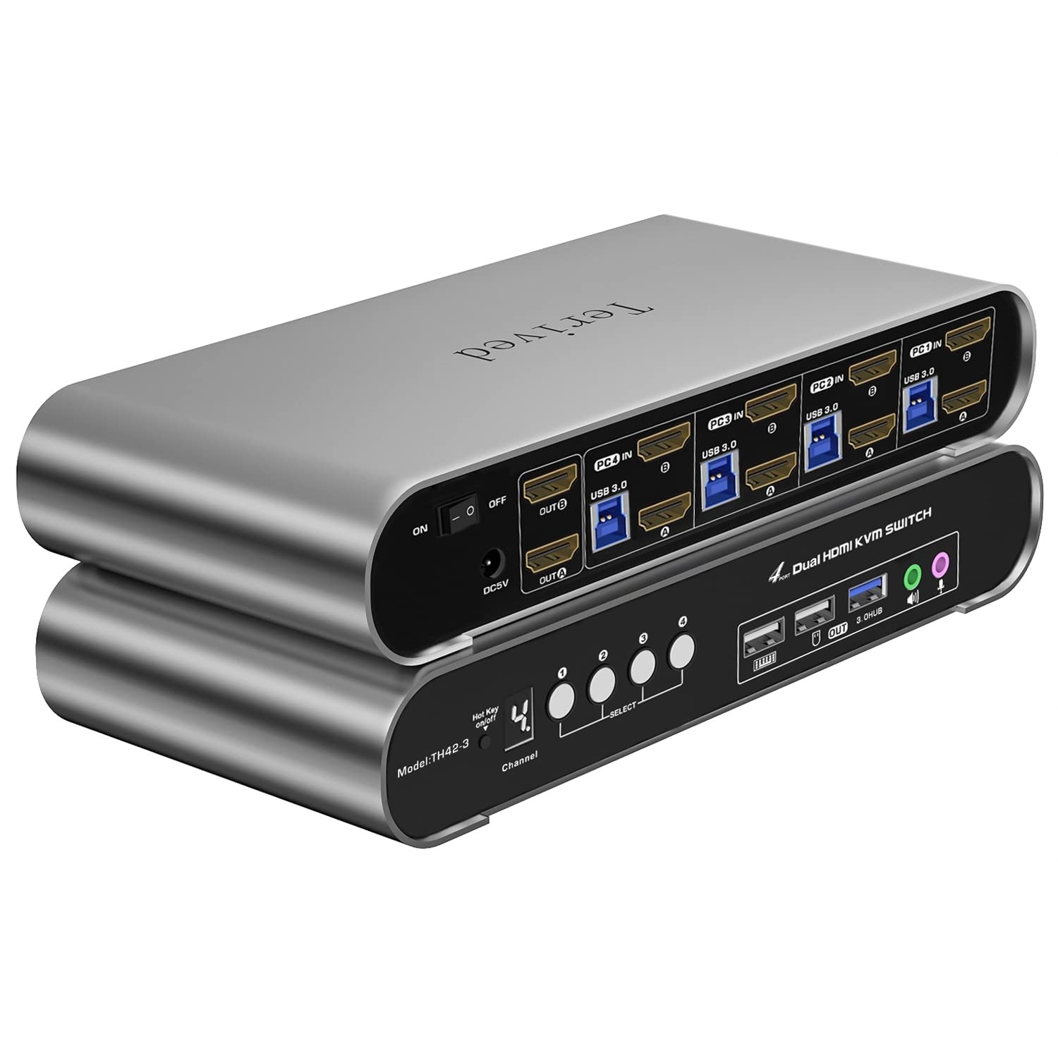 4 Computers 2 Monitors USB 3.0 HDMI KVM Switch 4K@60Hz with Hotkey Switching, Automatic Switching 4 Port Dual Monitor, Aluminum, Digital Display, USB 3.0 Audio/Mic, EDID, HDR10 with Cables-image-11