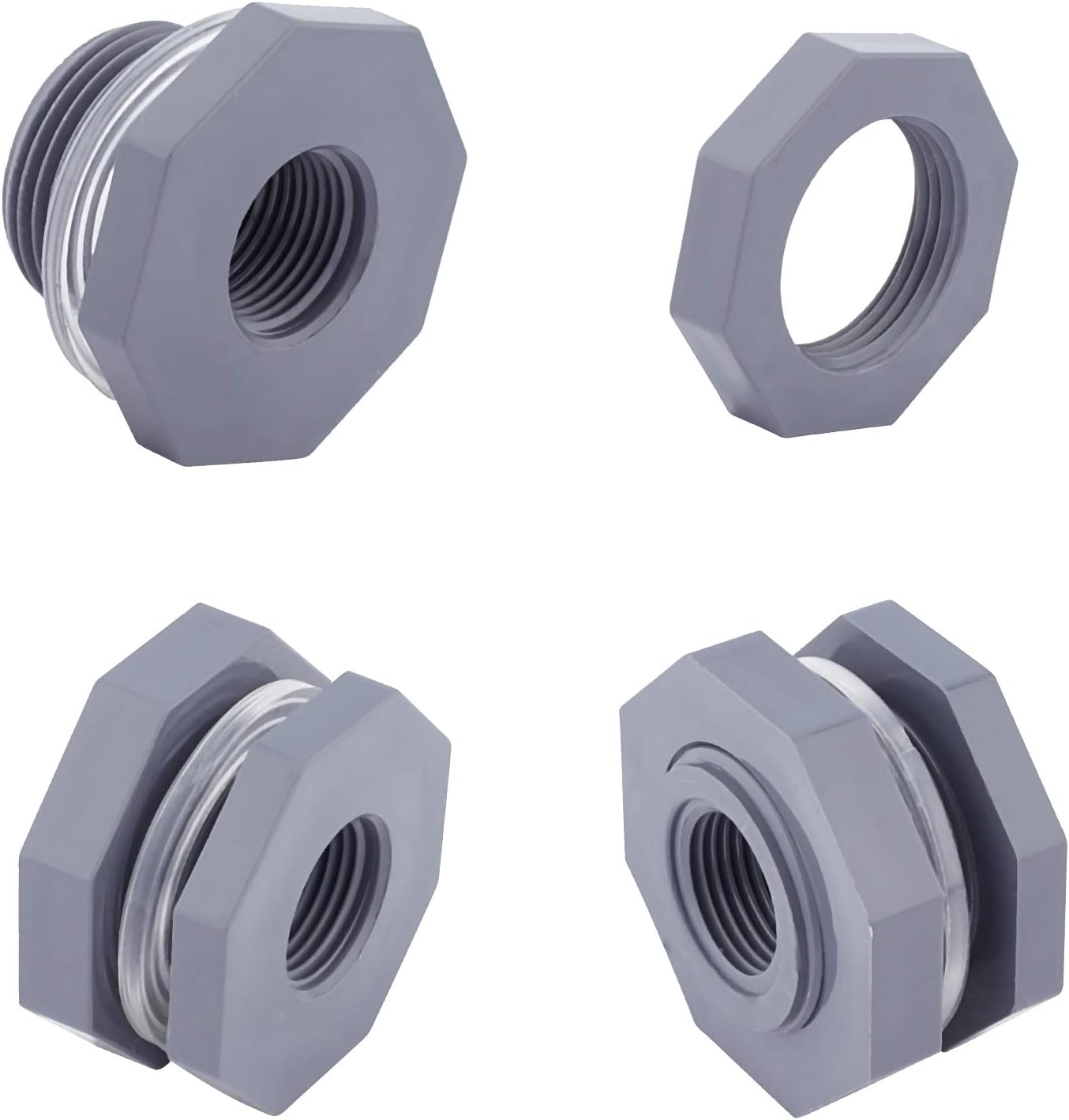 AHANDMAKER PVC 1/2 Inch Bulkhead Fitting, Set of 3 Threaded Bulkhead