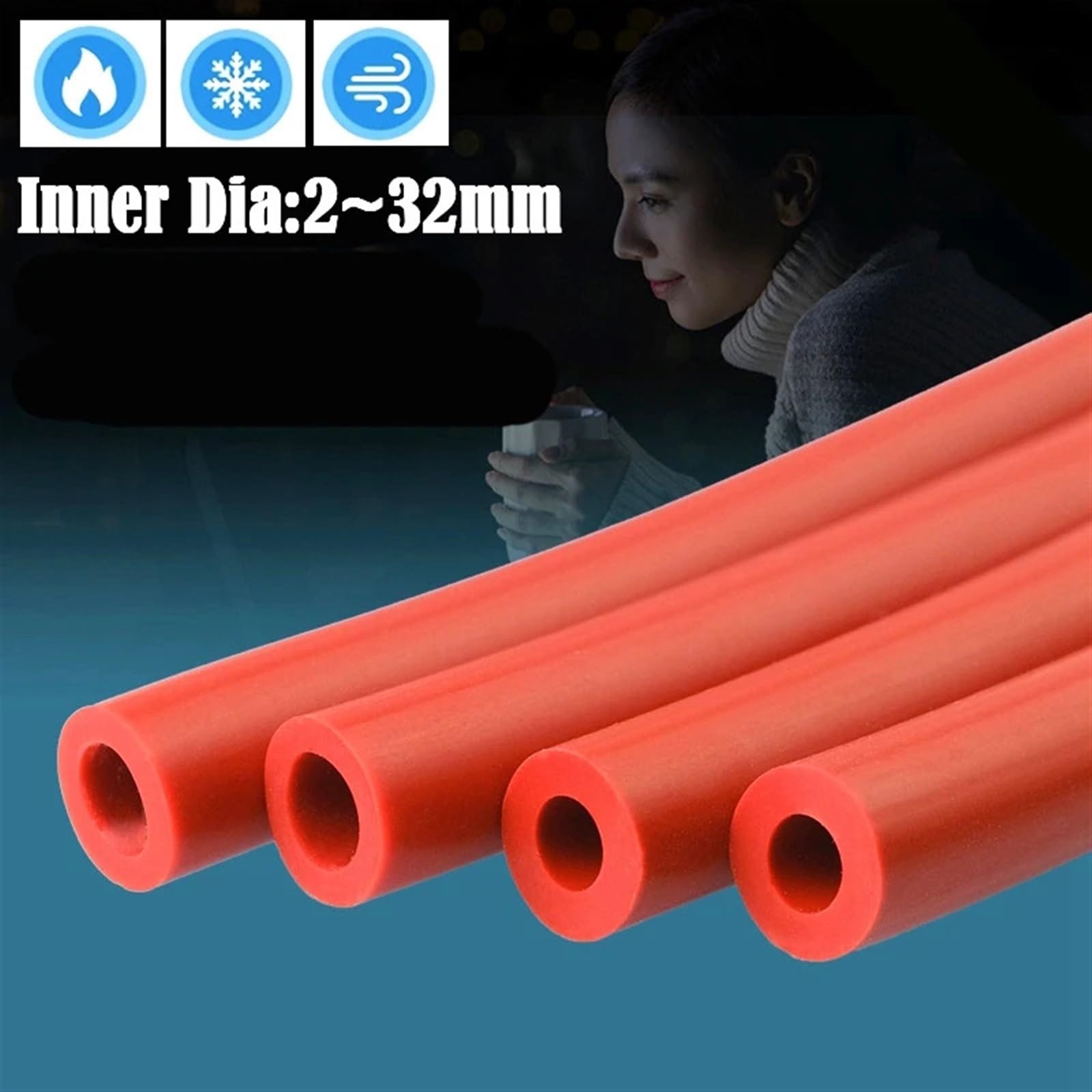 Manguera de goma Tubo de silicona rojo anaranjado 2/4/10M I.D2~32mm, tubo tanque combustible for automóvil resistente al calor, refrigeración vacío, bomba aire, manguera goma suave(5M_14X18MM)