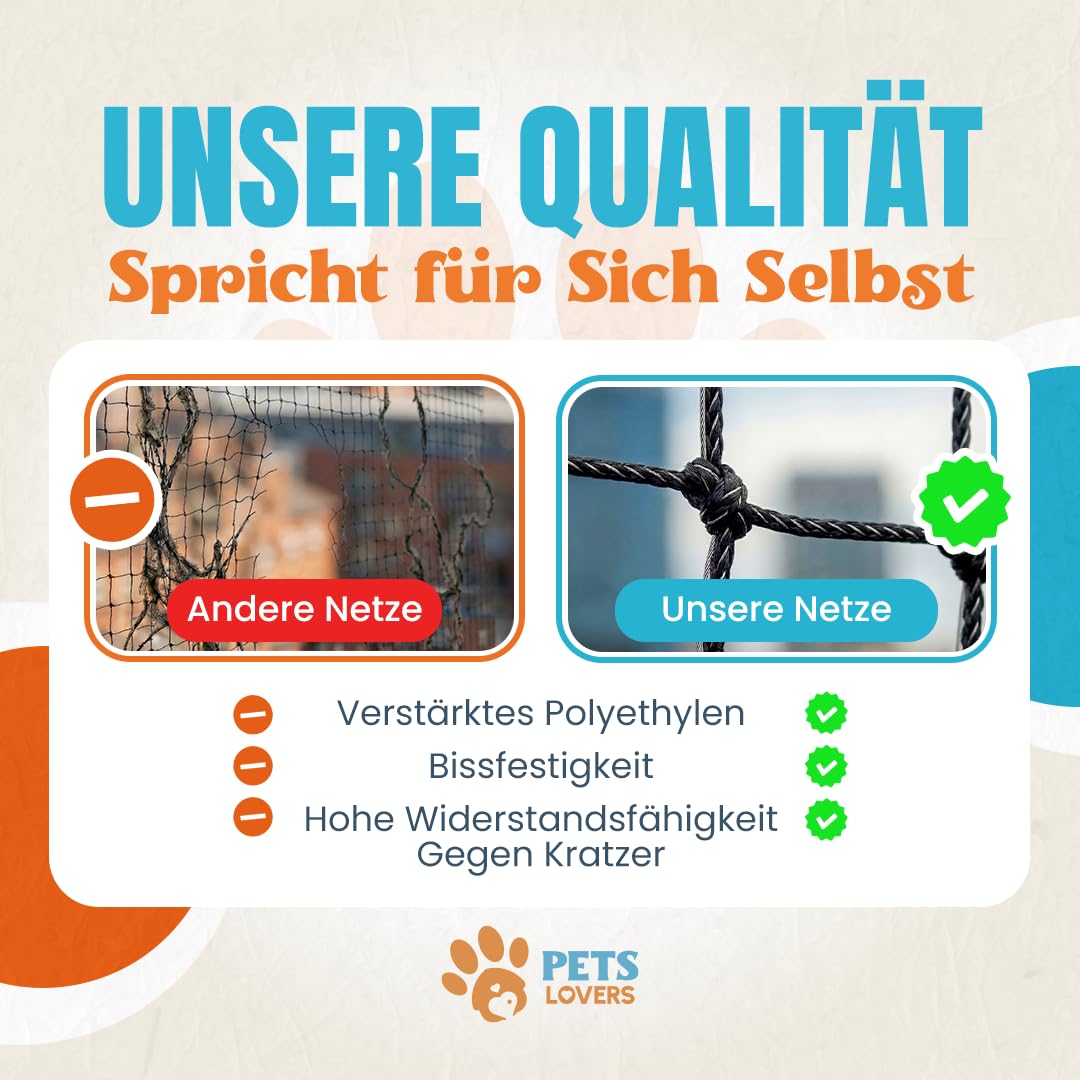 Katzennetz für Balkon Ohne Bohren 4x3m Schwarz Kompletter Montagesatz | Mit Edelstahl Verstäkt, UV-Beständig, Inkl 2 Spielzeugen, Katzengitter Fenster, Katzennetz Fenster, Katzennetz Balkon