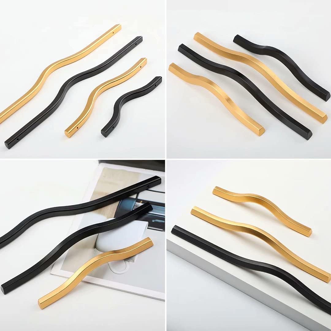 Vintage Ceramic Drawer Knobs,Cabinet Wardrobe Bow Pull Handles,2 Pack Kitchen Pulls for Kitchen Cabinet Hardware Black Pulls Arched for Cabinets(Gold,Hole Distance 128 mm)