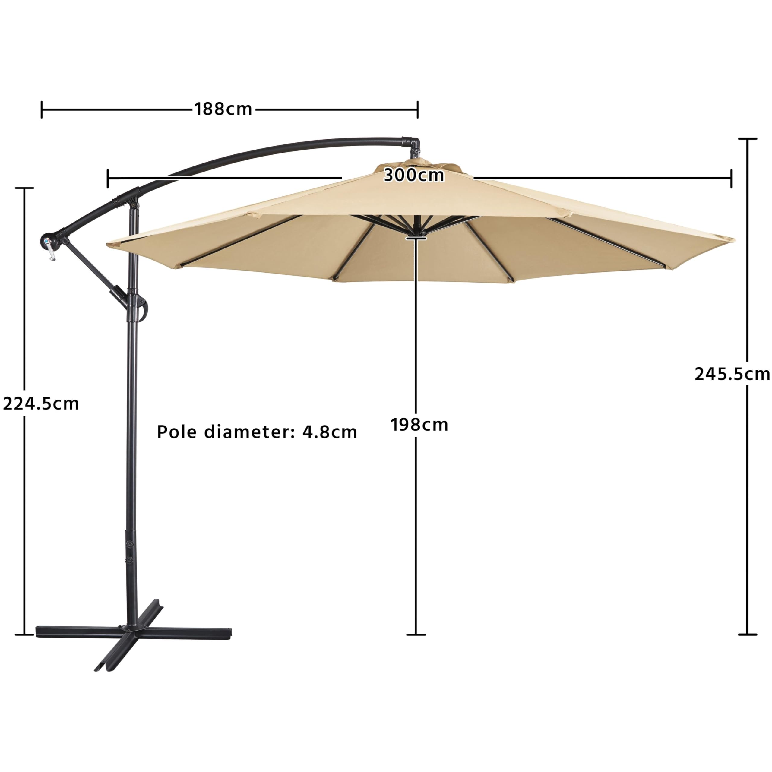 Yaheetech Parasol przeciws?oneczny ? 300 cm, pochylony, o?miok?tny parasol przeciws?oneczny z korb?, na taras, balkon, do ogrodu, na pla??, jasnobr?zowy, jasnobr?zowy