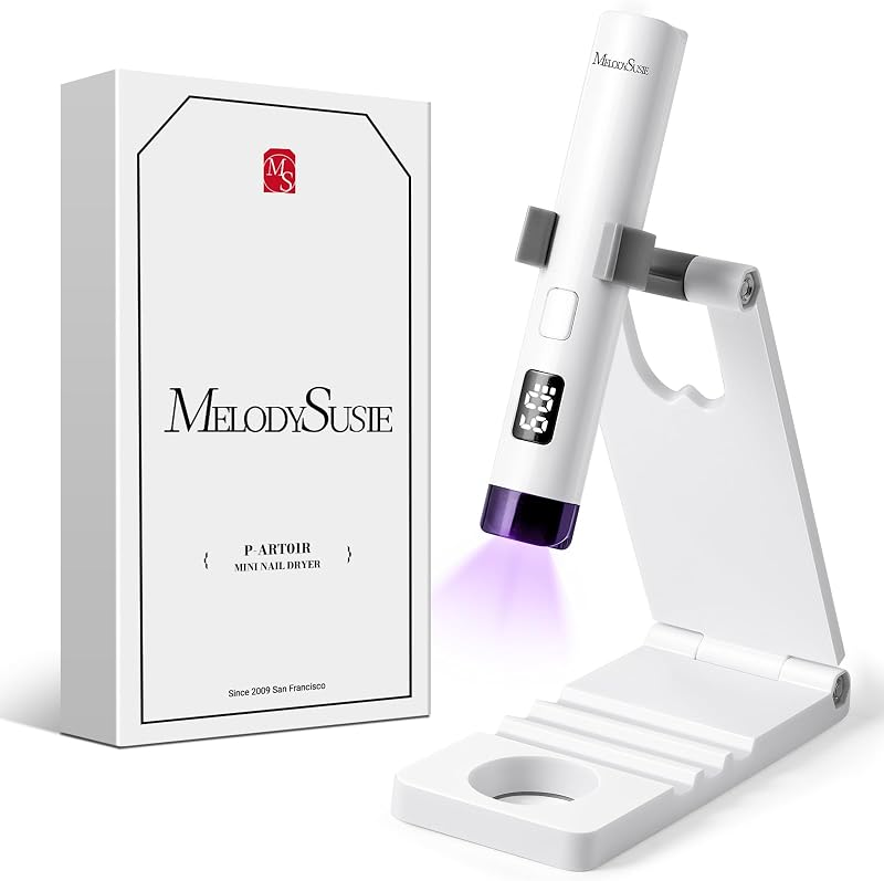 Handheld UV Light for Gel Nails P-ART01R with Stand, Hands-Free | Mini Portable Cordless Nail Lamp with LCD Display, Eye-Protective Cover, Flash Curing Glue, 450mAh Battery