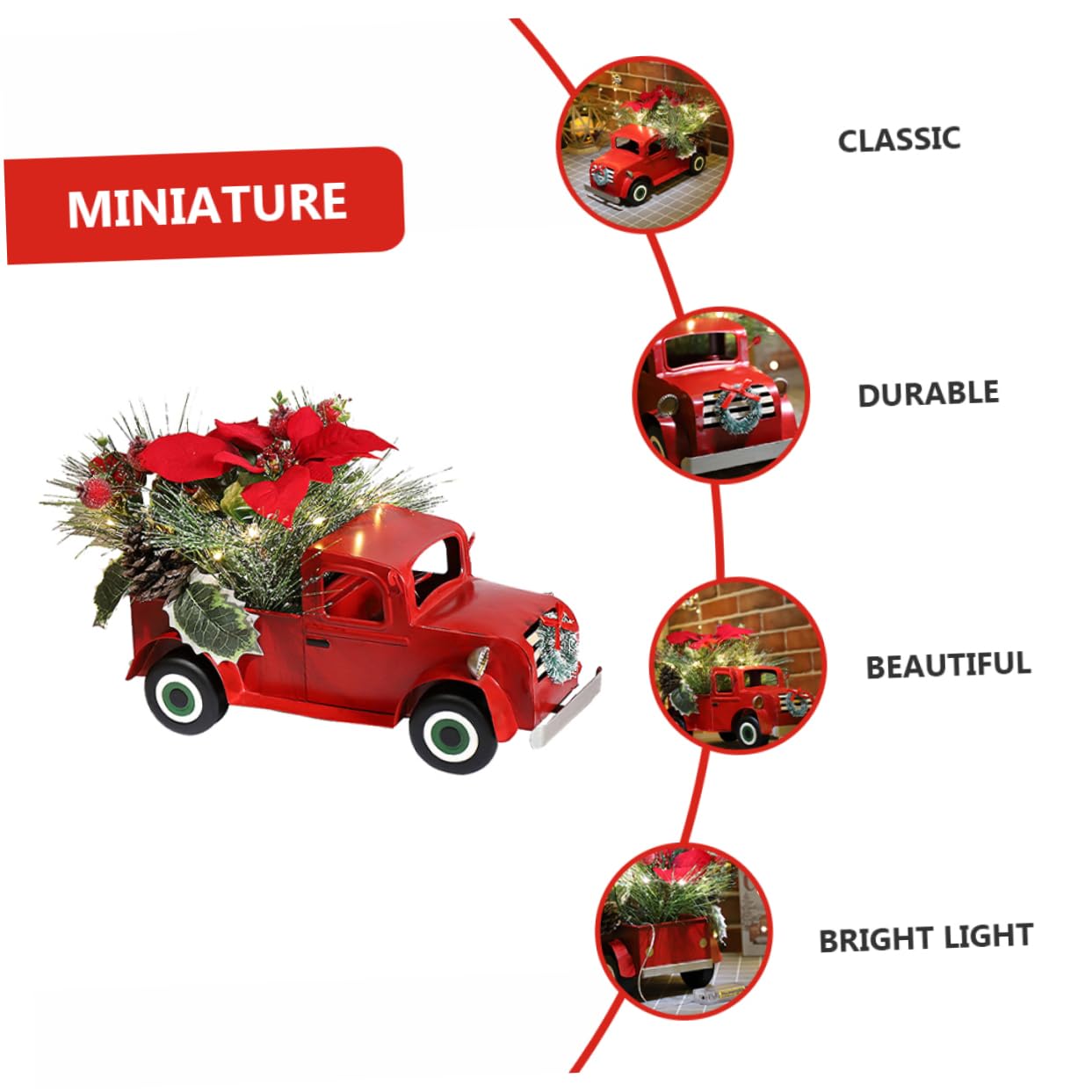 Cabilock Auto Camiones para Niños Coche En Miniatura Decoración De Navidad De La Casa De Campo Modelo Clásico Decoración De Camión Rojo Coches De Juguete Modelos Planchar Adornos Anticuado