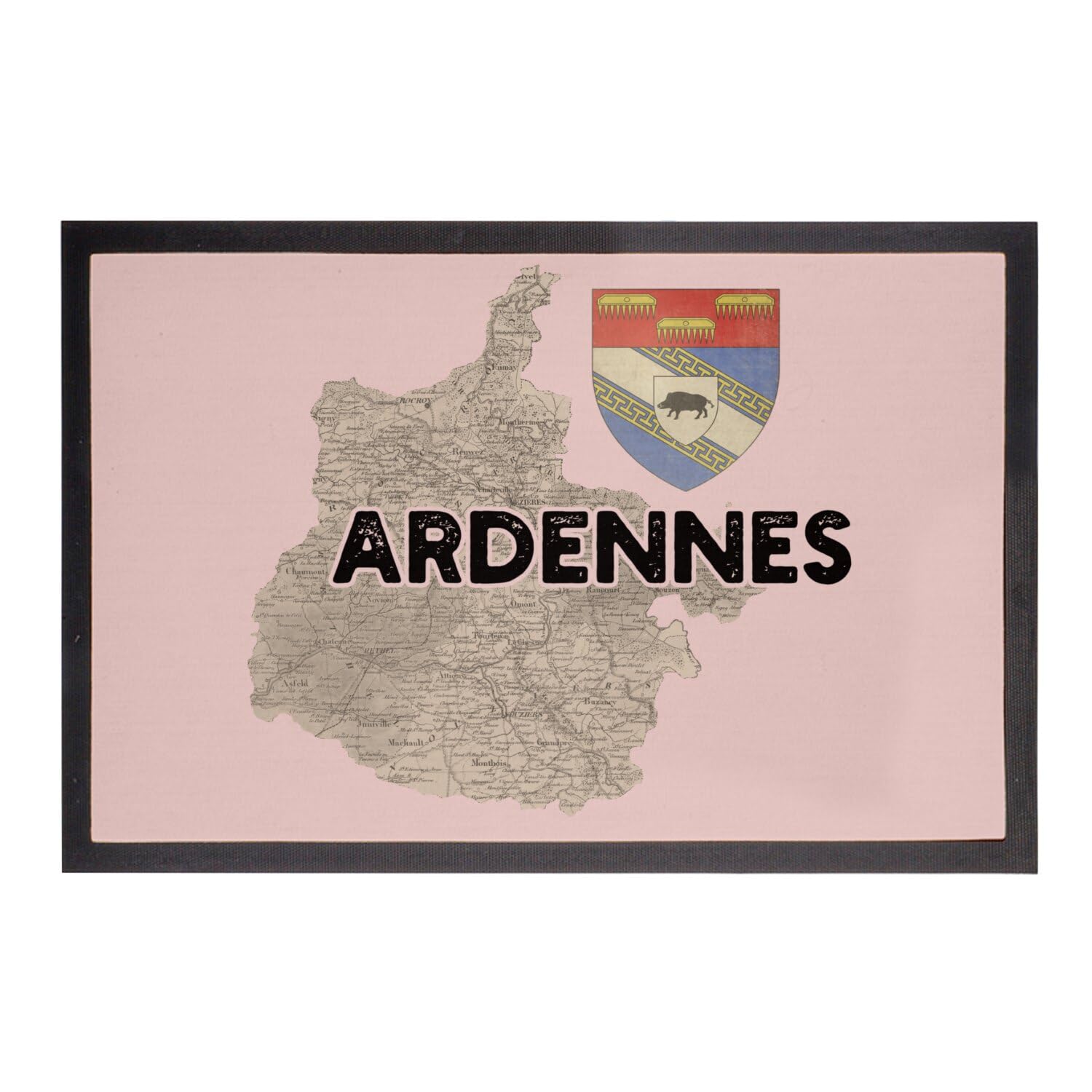 Paillasson rose original carte des Ardennes 08 le cadeau déco idéal pour crémaillère