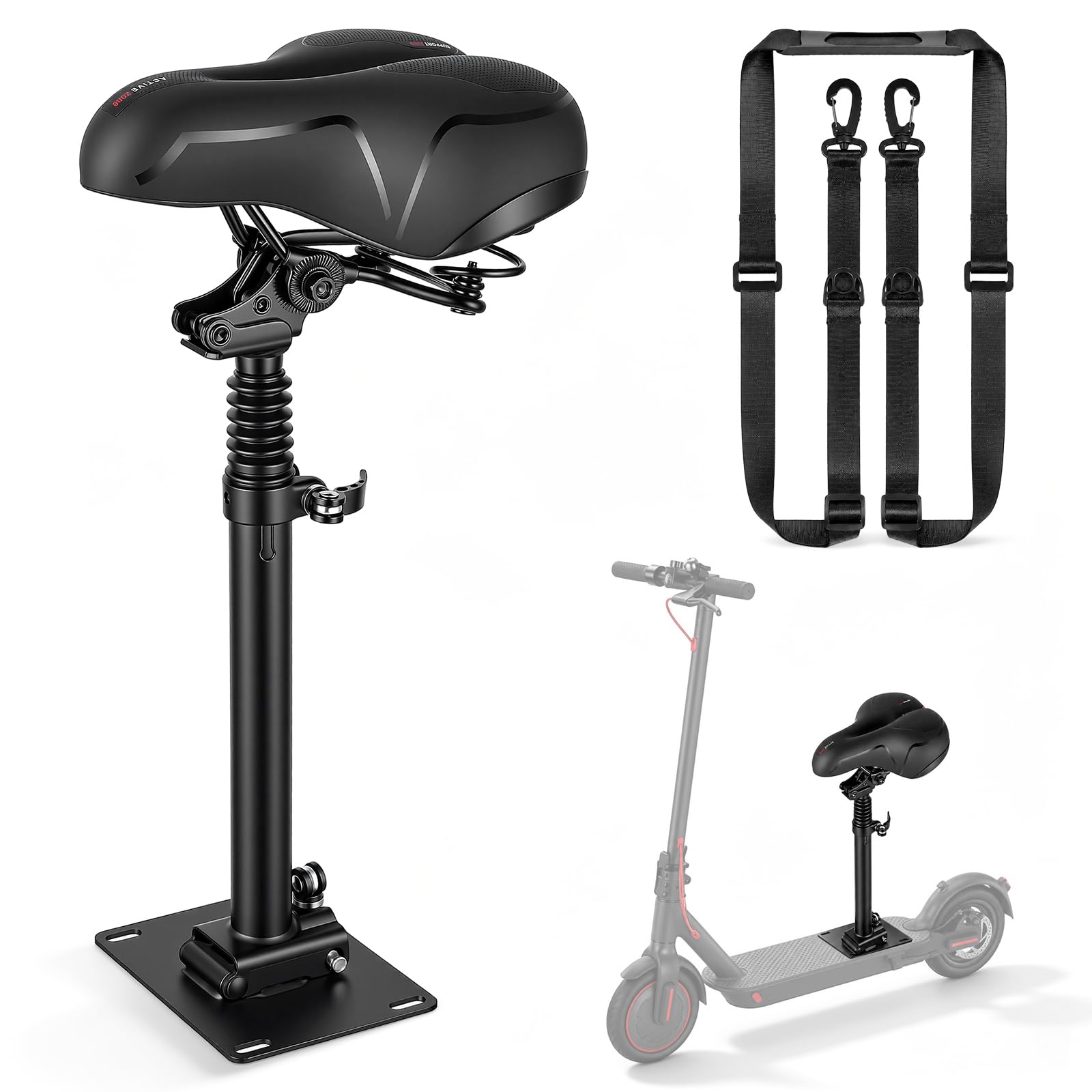 Elektro Scooter Sitz, Höhenverstellbarer Klappsitz für Elektroroller Erwachsene Kompatibel mit Segway Ninebot F3/E3/E3Pro Roller 45-65CM Sitzhöhe mit Stoßdämpfender Sitz Tragbarer Schultergurt