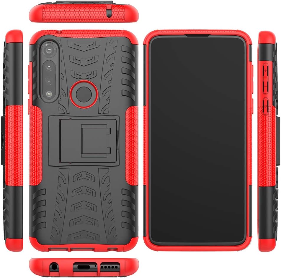 Yiakeng for Moto G Power, G Power Case with Screen Protector, Shockproof Silicone Protective with Kickstand Hard Phone Case Cover for Moto G Power 2020 (Red)