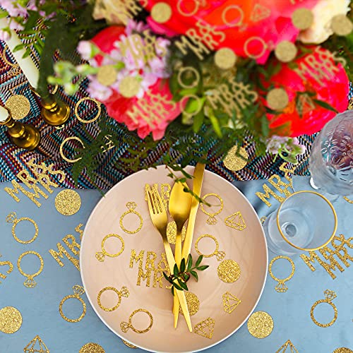 Image of 220 Pieces Gold Wedding Table Confetti, Paper Mr and Mrs Gold Diamond Ring Circle Dots Diamond Glitter Confetti for Marriage Ceremony Anniversary Valentine