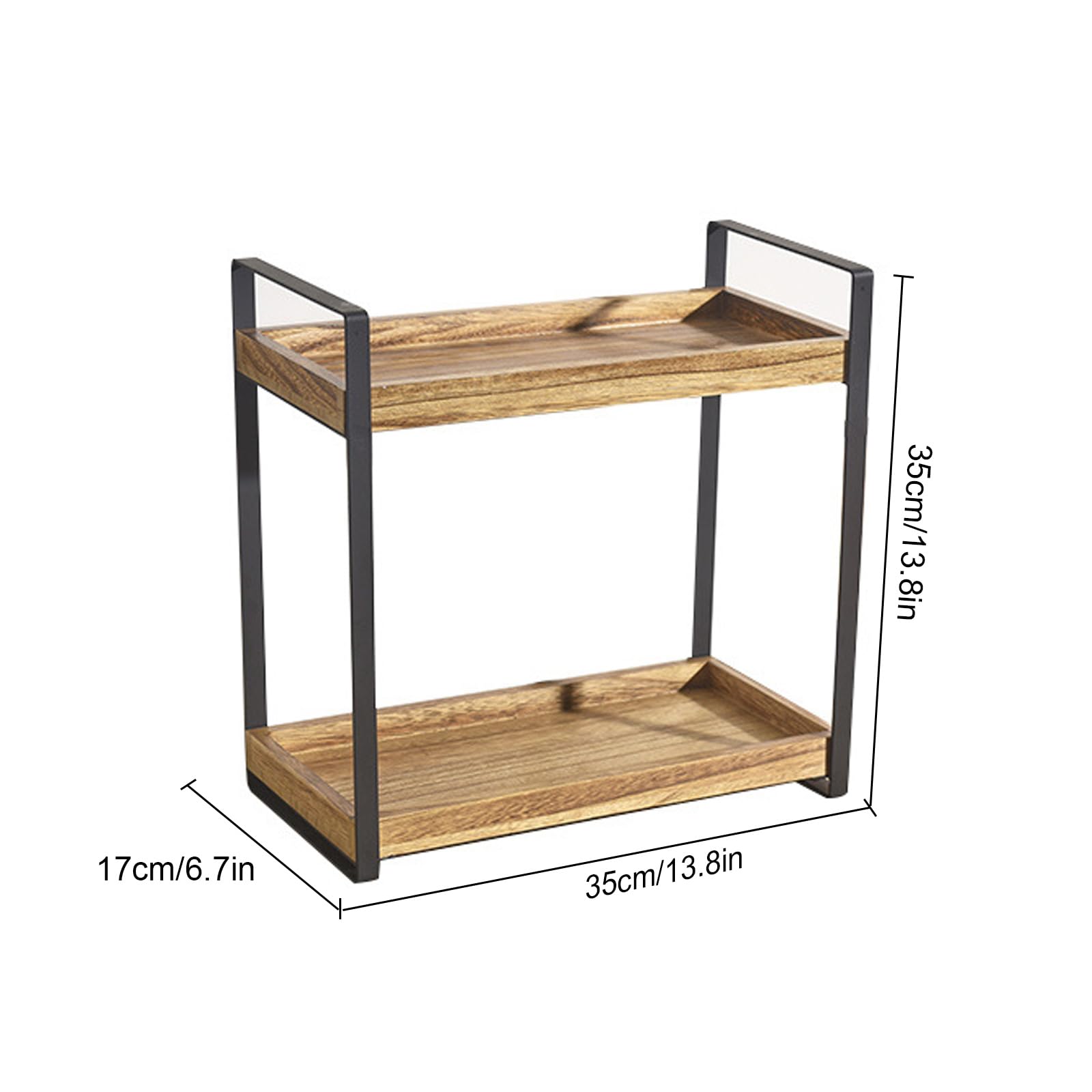2 Tier Countertop Organiser Shelf, Metal Wooden Frame Desktop Shelves, Spice Racks - Image 2