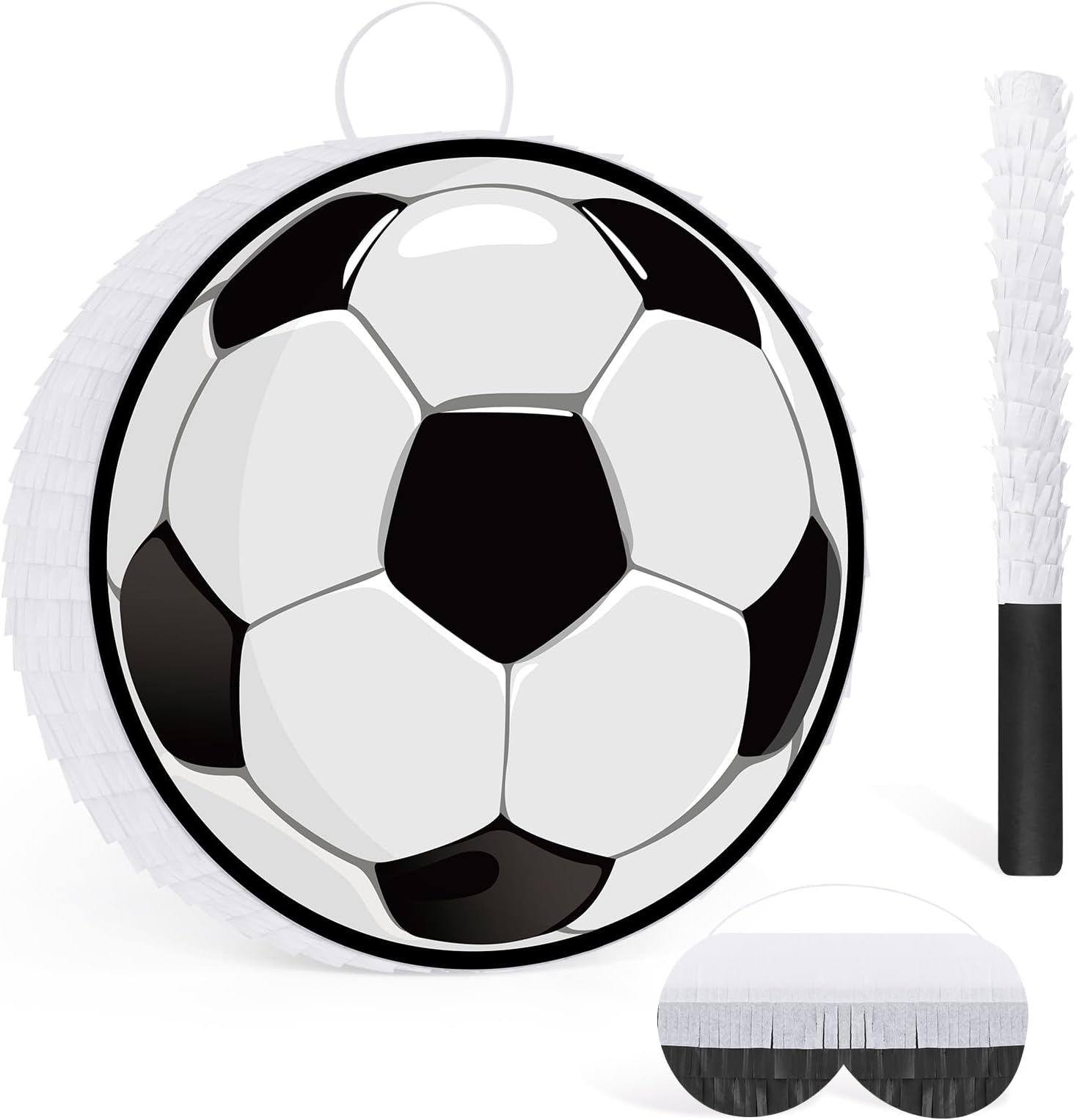 Hooqict サッカーボール ピニャータ 目隠しとバットスティック付き サッカー 誕生日パーティー デコレーション 子供 男の子 男性 スポーツ テーマ パーティー用品 学校 教室での活動