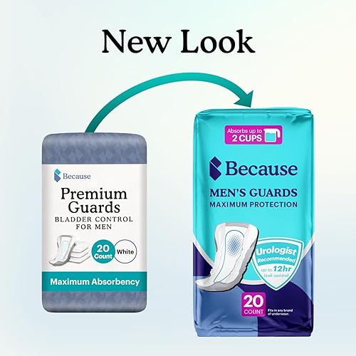Miniatura 2 de Because Protectores prémium para hombres  Paquete de 20 protectores de protección de vejiga discretos envueltos individualmente
