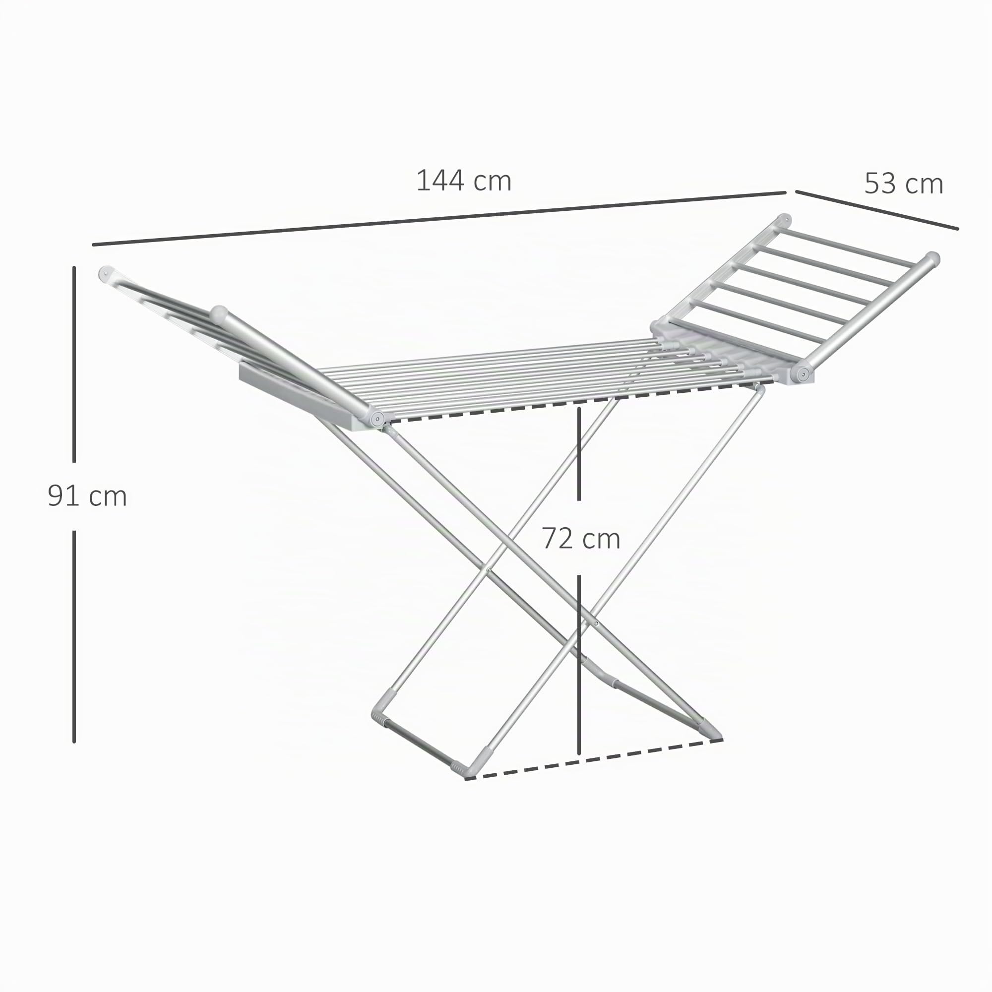 HOMCOM Elektrischer Wäscheständer Klappbar Wäscheständer 144 x 53 x 91 cm | Beheizbarer Wäschetrockner, Einstellbare Temperatur, Aluminium