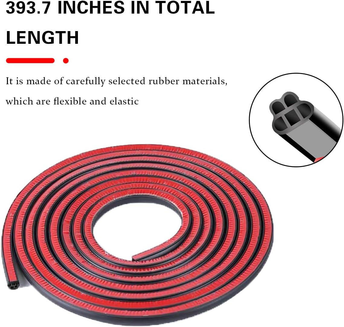Mandark Car Door Seal Strip, Rubber Double Layer Vehicle Weather Stripping, 32.8ft 5 Hole Soundproof Self Adhesive Automotive Sealing Strip Accessories, Universal for SUV, Truck, RV (Black-1)
