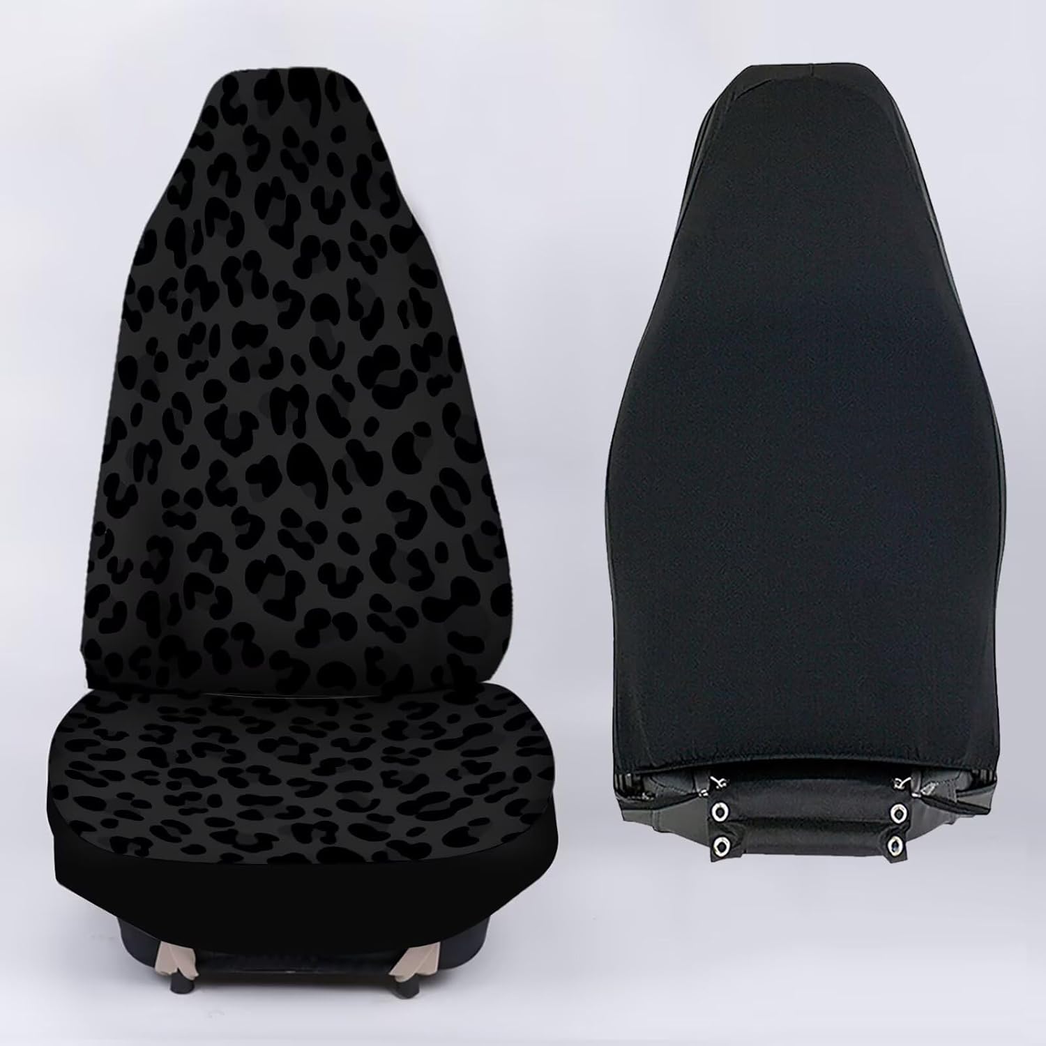 Black Cheetah Print 2 Pcs Car Seat Covers Set, Universal Front Car Seats Vehicle Elastic Protector Suitable Fits Most Car Auto SUV Sedan Truck