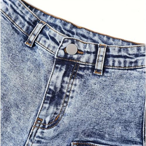 Baggy Cargo Jeans for Kids Girls Muti Pockets Straight Wide Leg Button Waist Denim Pants Retro Y2k Trouser4