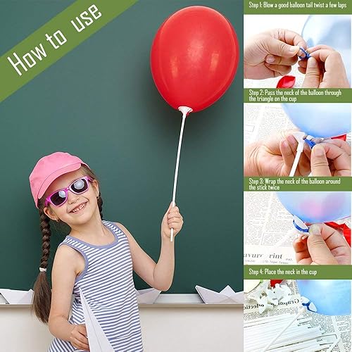 Miniatura 5 de Pllieay 50 palos de plástico blanco para globos con tazas para fiestas, día de San Valentín, boda, decoración de aniversario