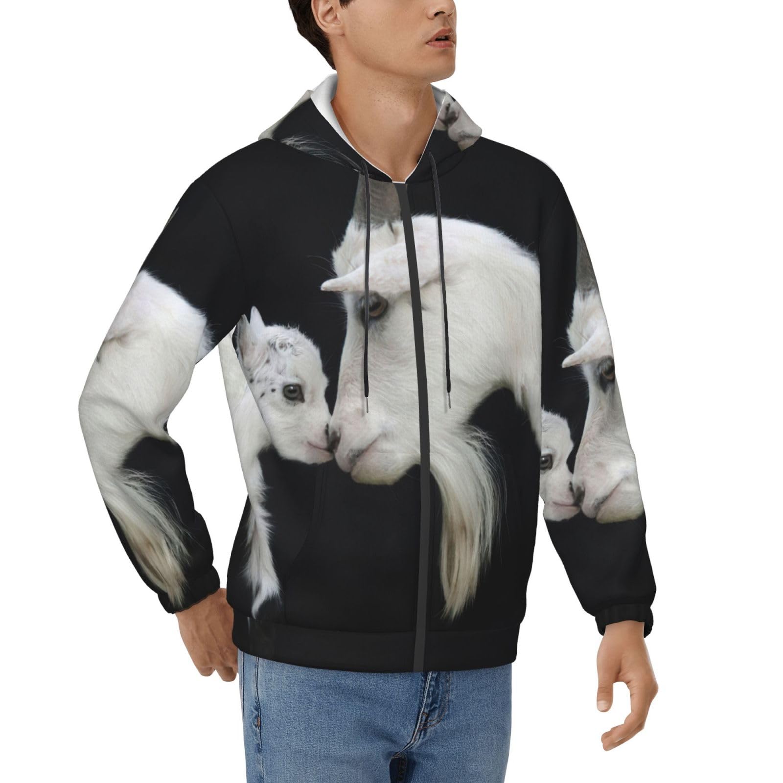 Sweat à capuche motif chèvre mignon avec cordon de serrage ajustable - 8