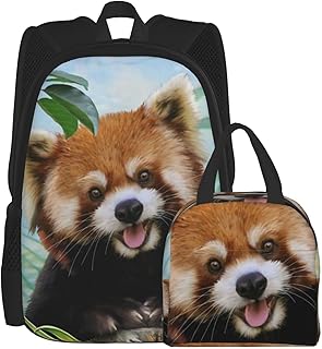Xubrextas 2pcs Backpack Set For Boys,Red Panda Backpacks And Lunch Box For Girl Elementary Bags Teens Bookbags