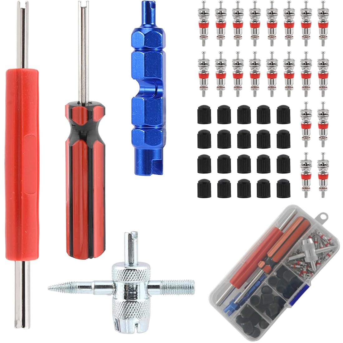 JEYORZY 44x Kit Nucleo della Valvola, Valvola per La Riparazione della dei Pneumatici, Estrattore Strumento Chiave della Bici Pneumatici per Auto, Valvola Strumento di Rimozione Nucleo Automobile Moto