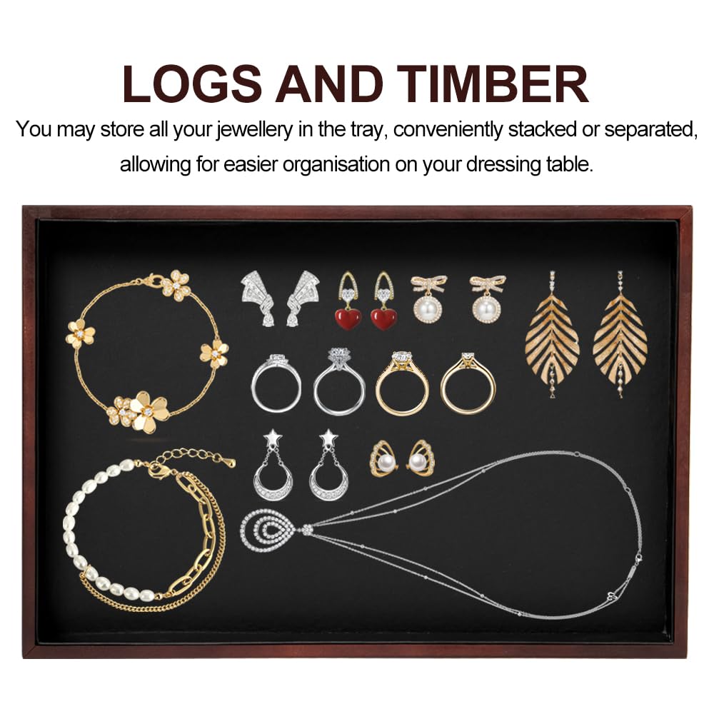 2 Pièces Plateau à Bijoux en Bois 35x24x3cm Plateau de Presentation Bijoux Empilable Organisateur de Bijoux Plat Bois pour Ranger et Exposer Anneaux,Colliers,Bracelets