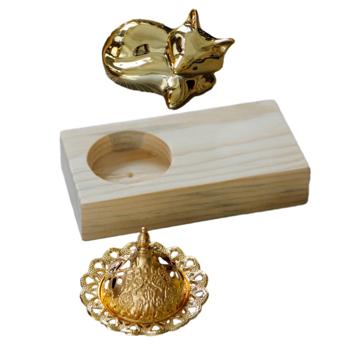 Ciieeo 3 Sätze Aromatherapie Räuchergefäß aus Holz und Metall Stabiler Tisch Räucherstäbchen Halter für Zuhause Büro Yoga und Meditation Orientalisches Design für Entspannende