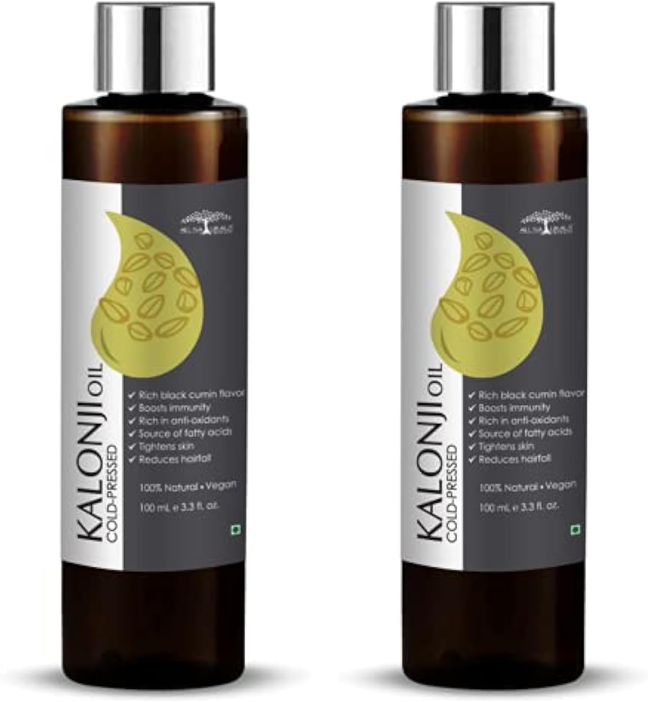 All Naturals Pure & Edible Kalonji Black Seed Oil (Nigella Sativa) | 100 ML x 2 | Food Grade Cold-Pressed for Salads, Cooking, Immunity, Hair Growth, Joints Pain, Skin Firming & Anti-aging