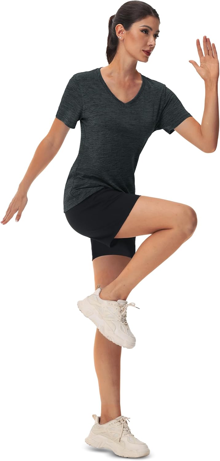 MAGCOMSEN Workout Tops for Women UPF 50+ Quick Dry Short Sleeve Sun Protection V-Neck Shirts Lightweight Hiking T Shirts - Image 4