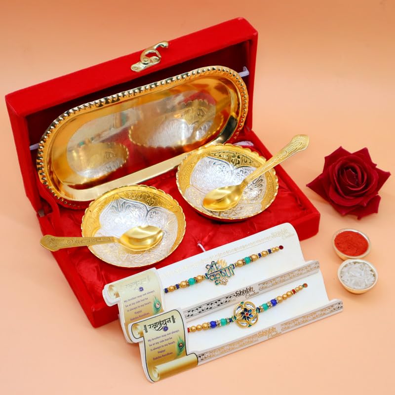 AC ANAND CRAFTS Premium Rakhi Gift for Brother and Bhabhi | Rakhi for Brother with Gift Silver and Gold Plated Bowl Set | Jai Shri Krishna, Kundan Rakhi with Roli Chawal for Bro/Brother/Bhaiya/Bhai (B0C8JV1DSF) Amazon Price History, Amazon Price Tracker