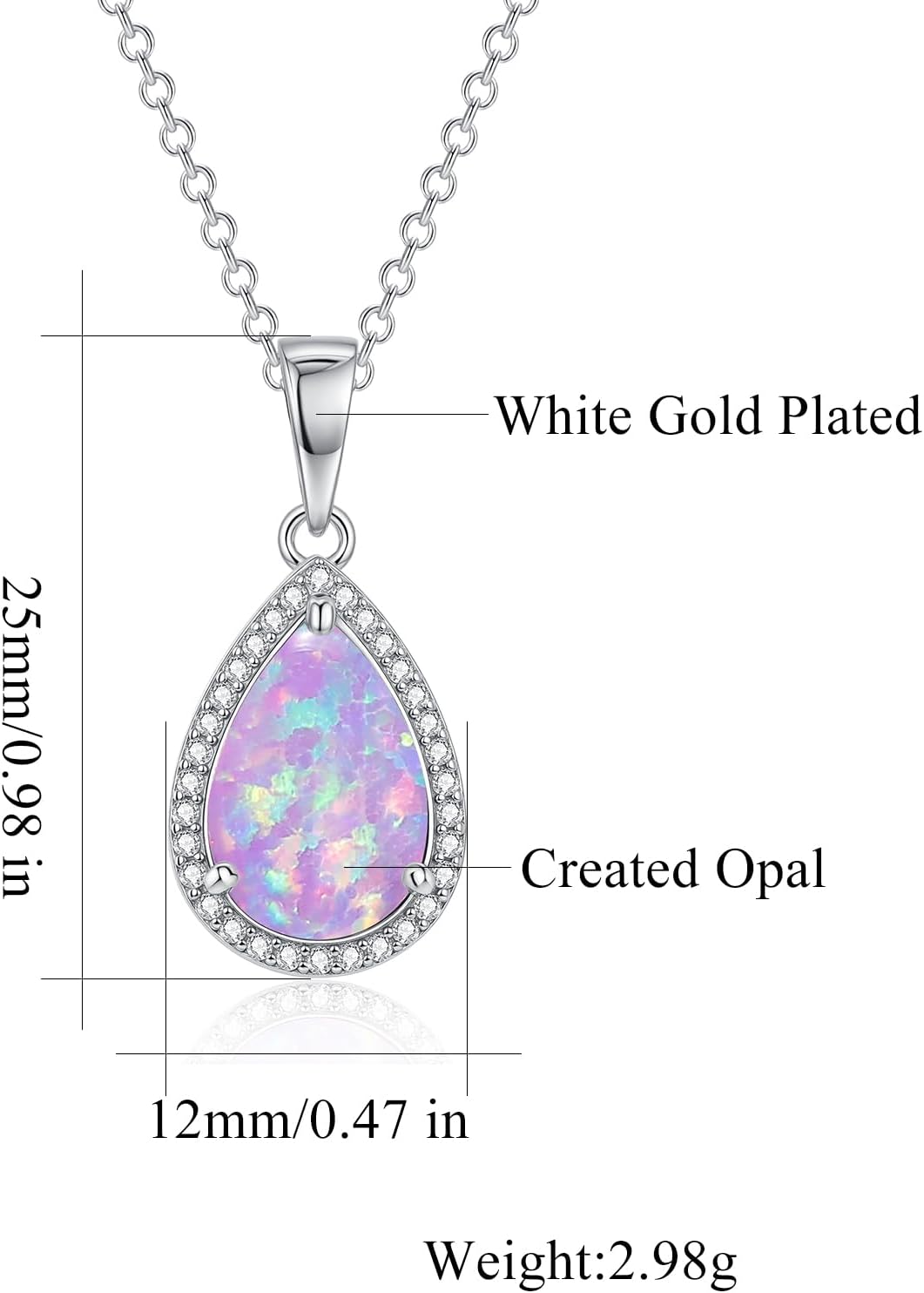 CiNily Pendant Necklace for Women, Created Fire Opal Pear Pendant with Chain, Gemstone Necklaces Opal Jewelry Gift for Wedding Christmas Birthday - Image 3