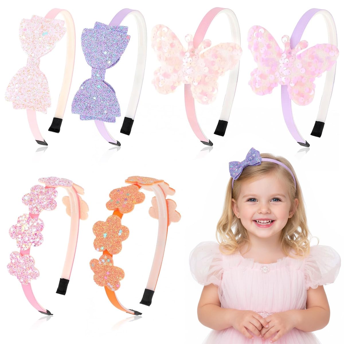 patpat PATPAT® 6Pcs Colorful Shining Hairbands for Kids Girl, Sweetly Stylish Hair Band for Girls Kids Bow Butterfly Floral Headpiece Head Band Accessories for Girls, Headbands Birthday Gifts for Women Girls-picture-28